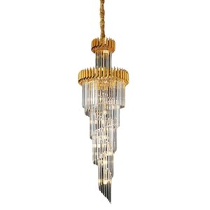 Pendente Lustre 180x65cm Bivolt Metal Gold e Cristal Sindora