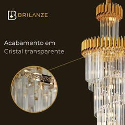 Pendente Lustre 180x65cm Bivolt Metal Gold e Cristal Sindora - 3