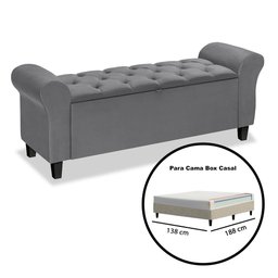 Divã Recamier Baú 1.30 para Cama de Casal Dubai Pávia Cinza - Lh Moveis - 5