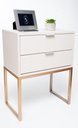 Ver imagem 3 de Mesa de Cabeceira Industrial Off White Eco 50cm com 2 Gavetas Base Dourada - Enviamos Montado