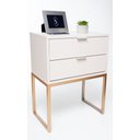 Ver imagem 3 de Mesa de Cabeceira Industrial Off White Eco 50cm com 2 Gavetas Base Dourada - Enviamos Montado