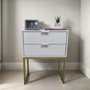 Ver imagem 1 de Mesa de Cabeceira Industrial Off White Eco 50cm com 2 Gavetas Base Dourada - Enviamos Montado