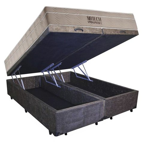 Cama Box Baú Queen Suede Bipartido + Colchão Ortobom Airtech Molas Ensacadas 158x198x65:Marrom