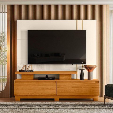 Estante de Tv 75 Pol 183cm com Pé Sala Belora Cinamomo-off White M20 - D'Rossi