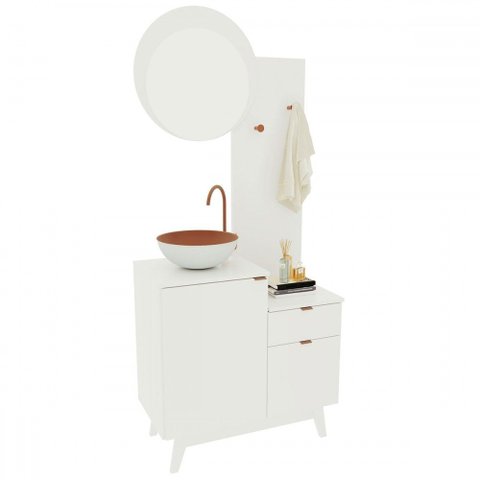 Armário de Banheiro Bn3680 2 Portas 1 Gaveta com Espelho Branco - Tecno Mobili
