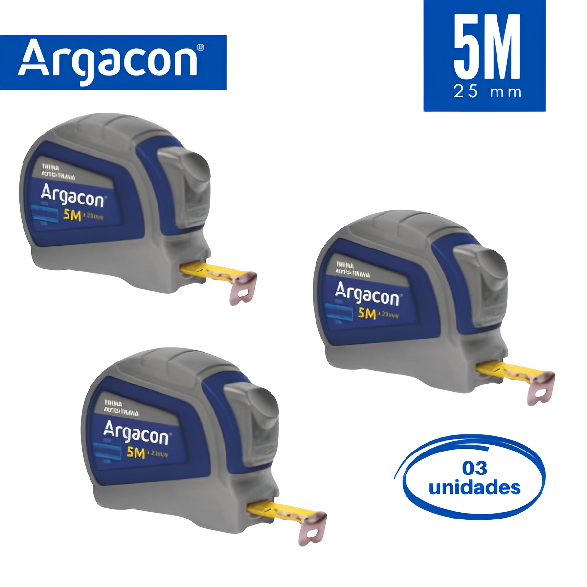 Trena Aço Fita Metálica Auto Trava Emborracha 5m Kit 3 Unid ...