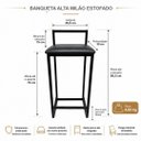 Ver imagem 3 de Banqueta Alta para Balcão Estofada Milão Cor Preto - Kmj