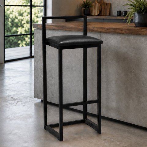 Banqueta Alta para Balcão Estofada Milão Cor Preto - Kmj