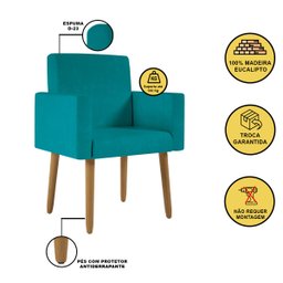 Poltrona Nina Escritório Recepção Pés Palito - Balaqui Decor Cor:azul Turquesa - 3