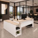 Ver imagem 4 de Mesa de Escritório Pedestal Presidente em L 170x160cm Executiva Tampo 30mm Armário Lateral 3 Gavetas
