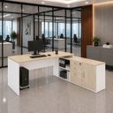 Ver imagem 1 de Mesa de Escritório Pedestal Presidente em L 170x160cm Executiva Tampo 30mm Armário Lateral 3 Gavetas