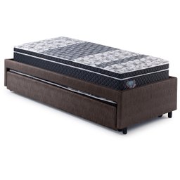 Bicama Box Solteiro Courino Linho Marrom 88x188 com Dois Colchões Gransleep Molas Verticoil Ecoflex - 4