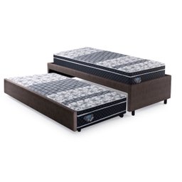 Bicama Box Solteiro Courino Linho Marrom 88x188 com Dois Colchões Gransleep Molas Verticoil Ecoflex - 1