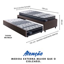 Bicama Box Solteiro Courino Linho Marrom 88x188 com Dois Colchões Gransleep Molas Verticoil Ecoflex - 2