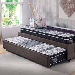 Bicama Box Solteiro Courino Linho Marrom 88x188 com Dois Colchões Gransleep Molas Verticoil Ecoflex - 3
