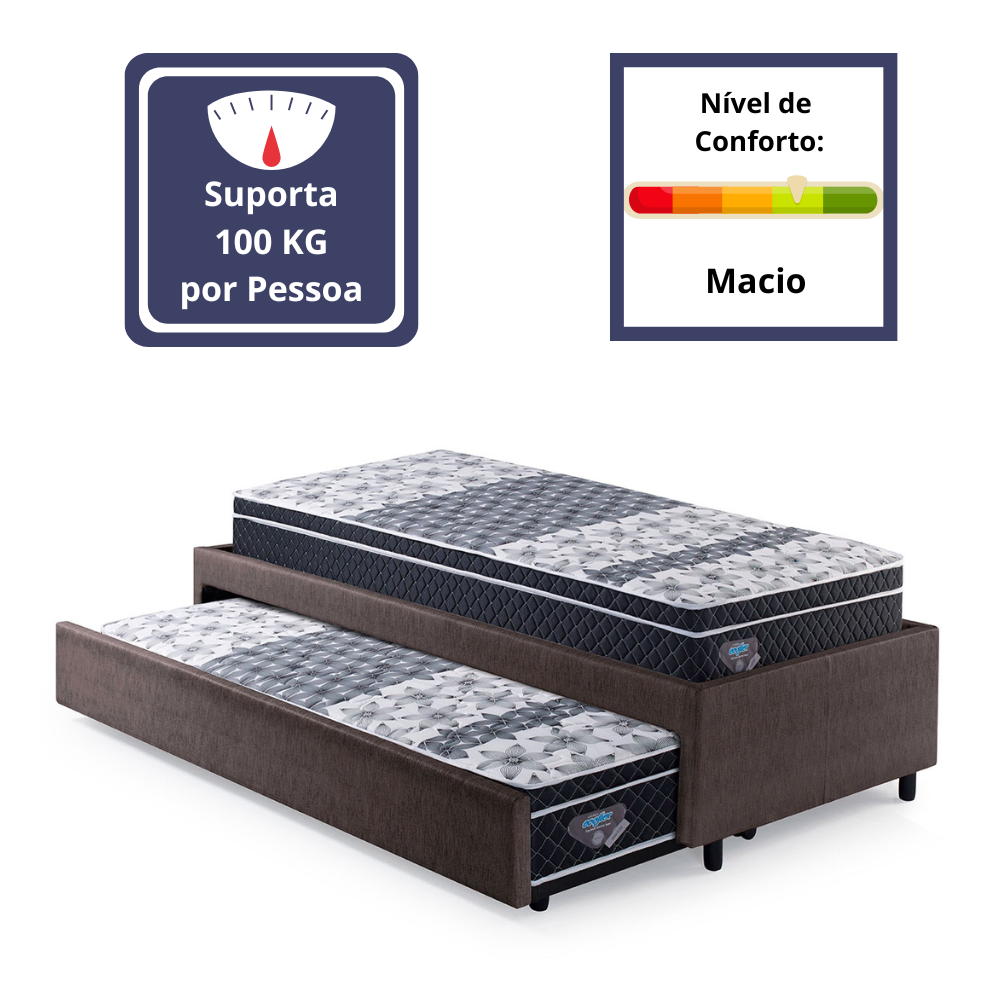 Bicama Box Solteiro Courino Linho Marrom 88x188 com Dois Colchões Gransleep Molas Verticoil Ecoflex - 5