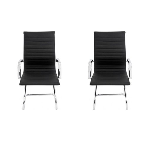 Kit 02 Cadeiras Diretor Fixa Eames Esteirinha Cromada Preta