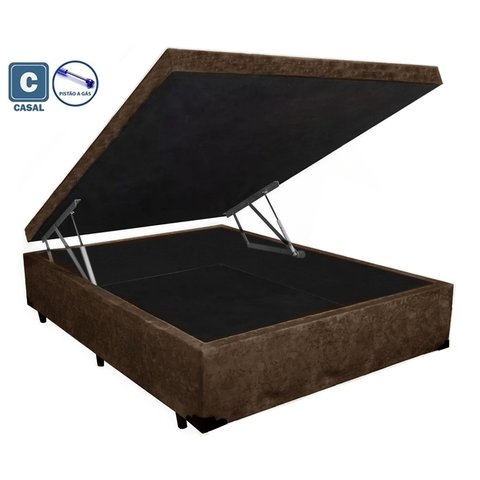 Cama Box Baú Casal Marrom Kingdom Suede 138x188x41