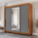Ver imagem 1 de Roupeiro Lisboa 3 Portas de Correr com Espelho 217x213cm Freijó/Cinza 240856