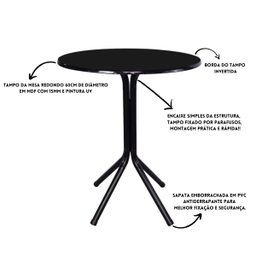Mesa Bistrô Baixo Preto com Tampo Redondo Preto - 2 Mesa Bistrô Baixo Preto com Tampo Redondo Preto - 2