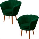 Ver imagem 1 de Kit 2 Poltrona Sala Decorativa Pétala Veludo Verde Pés Palito Castanho - Arkell