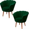 Kit 2 Poltrona Sala Decorativa Pétala Veludo Verde Pés Palito Castanho - Arkell - 1