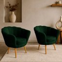 Ver imagem 1 de Kit 2 Poltrona Sala Decorativa Pétala Veludo Verde Pés Palito Castanho - Arkell