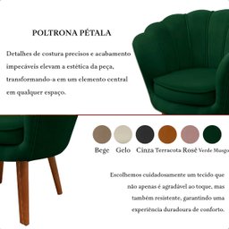 Kit 2 Poltrona Sala Decorativa Pétala Veludo Verde Pés Palito Castanho - Arkell - 5