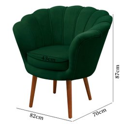 Kit 2 Poltrona Sala Decorativa Pétala Veludo Verde Pés Palito Castanho - Arkell - 8