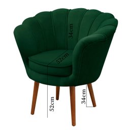 Kit 2 Poltrona Sala Decorativa Pétala Veludo Verde Pés Palito Castanho - Arkell - 7