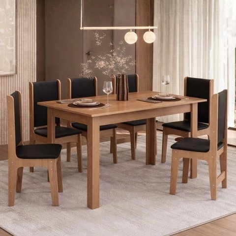 Conjunto Sala de Jantar com 6 Cadeiras Luana Yescasa Marrom/Mel/Preto