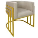 Ver imagem 1 de Cadeira Poltrona Luxo Base de Metal Tripla Dourado Sala de Jantar Cozinha Recepção Veludo Bege do La