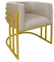 Ver imagem 1 de Cadeira Poltrona Luxo Base de Metal Tripla Dourado Sala de Jantar Cozinha Recepção Veludo Bege do La