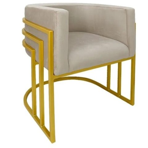 Cadeira Poltrona Luxo Base de Metal Tripla Dourado Sala de Jantar Cozinha Recepção Veludo Bege do La