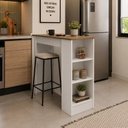 Ver imagem 1 de Balcao Bancada Cozinha Ilha Gourmet Americana 90cm 3 Prateleiras Branco/Mel - Mademovel