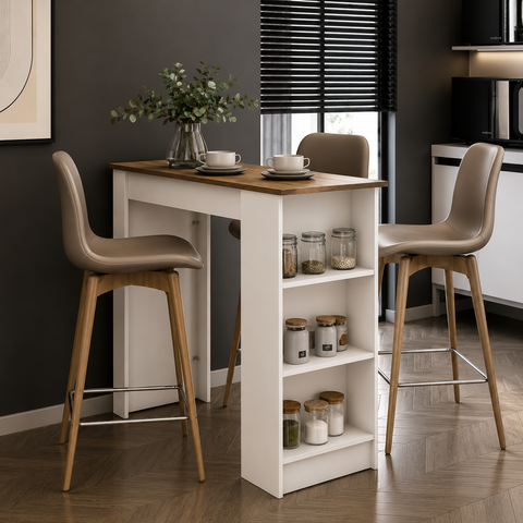 Bancada Ilha Gourmet Americana 90cm 2 Prateleiras Bologna Branco/Marrom - Mademovel
