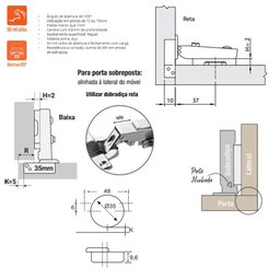 4pçs Dobradiça Caneco Pressão Reto Porta Armário Móveis 35mm - 7