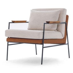 Poltrona com Braços Herval Mh-3807 Composê Estofado Bege C Assento Marrom a Base Metalica Grafite - 1 Poltrona com Braços Herval Mh-3807 Composê Estofado Bege C Assento Marrom a Base Metalica Grafite - 1