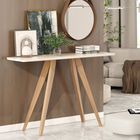 Aparador Retrô Decorativo Sala de Estar Pés Madeira Tampo Mdf Off White