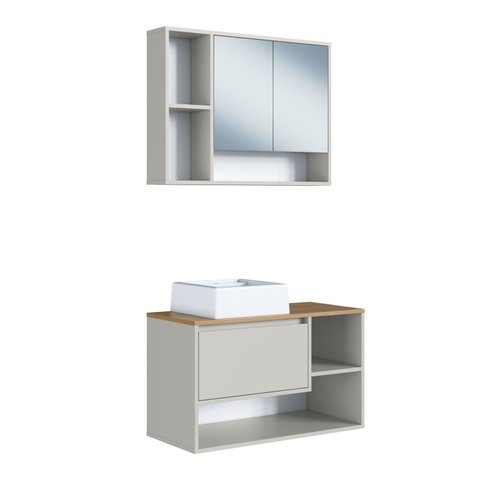 Conjunto para Banheiro 80cm com Cuba Gabinete Suspenso e Espelheira Barcelona Art In Móveis