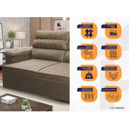 Sofá Retrátil Reclinável 3 Lugares com Molas 2,00m Quantum Suede Velut Tabaco - King House - 2 Sofá Retrátil Reclinável 3 Lugares com Molas 2,00m Quantum Suede Velut Tabaco - King House - 2