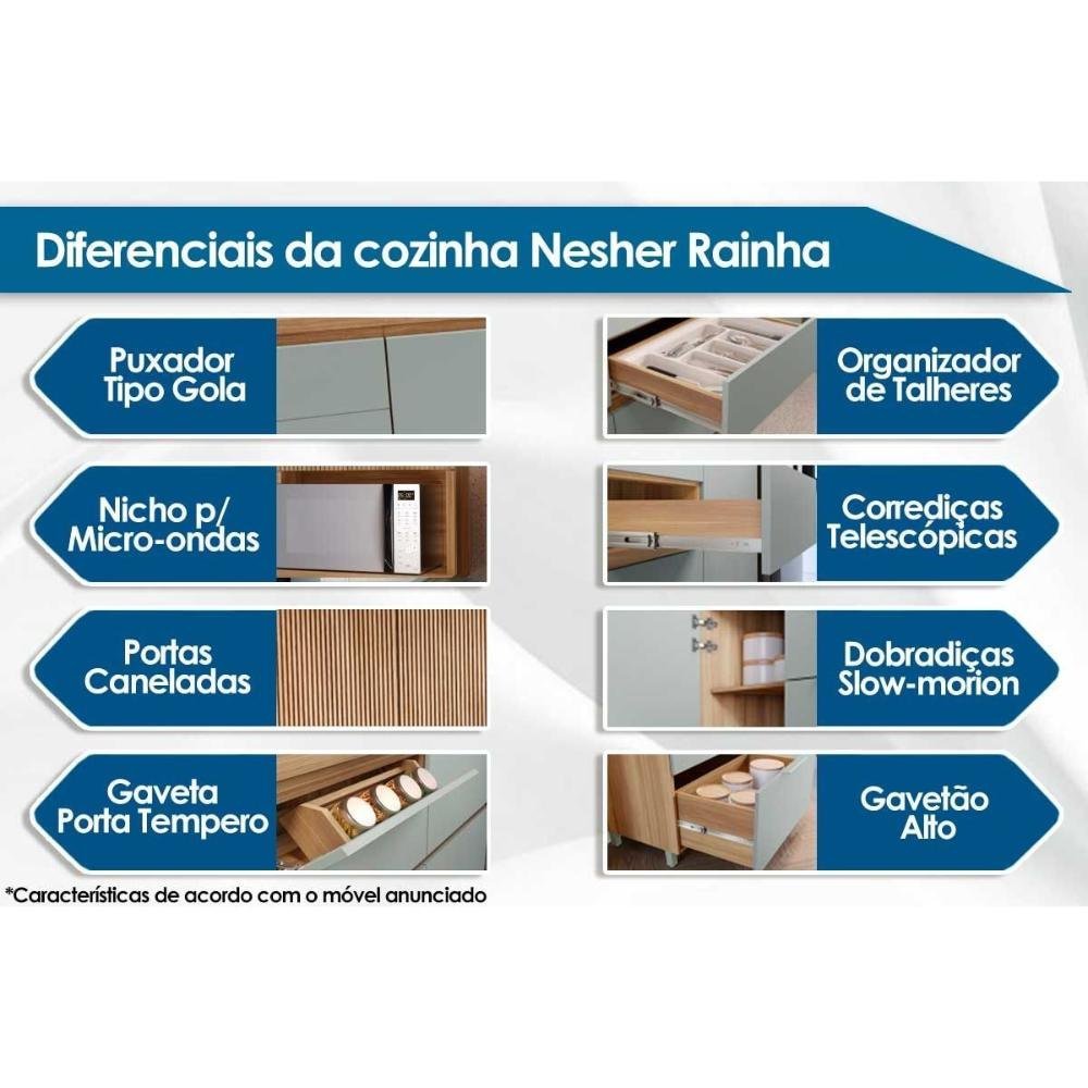 Módulo Cozinha Nesher Rainha Balcão P/pia 1porta Basculante e 4gaveta C/tampo 120 Cm Nature/verde - 4