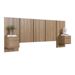 Cabeceira para Cama Casal com 2 Mesas de Cabeceira Suspensas Cor:mel - 2