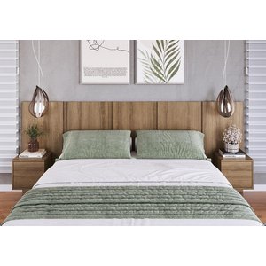 Cabeceira para Cama Casal com 2 Mesas de Cabeceira Suspensas Cor:mel