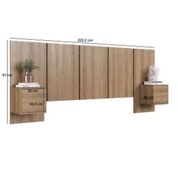 Cabeceira para Cama Casal com 2 Mesas de Cabeceira Suspensas Cor:mel - 4