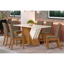 Ver imagem 1 de Conjunto: Mesa de Cozinha Épic Sc24 Tampo Madeirado C/ Vidro Canto Curvo 160x90cm e 6 Cadeiras Isa