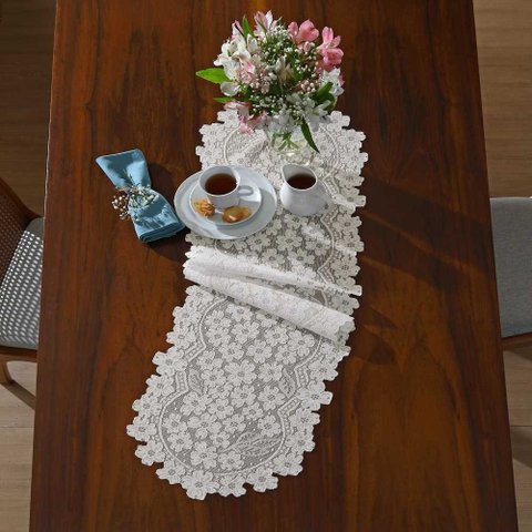 Trilho Mesa Renda Interlar Dogwood Cru 35cm X 135cm