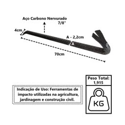 Pé de Cabra Alavanca Aço Carbono Nervurado Retira Prego 70cm Minasul - 3