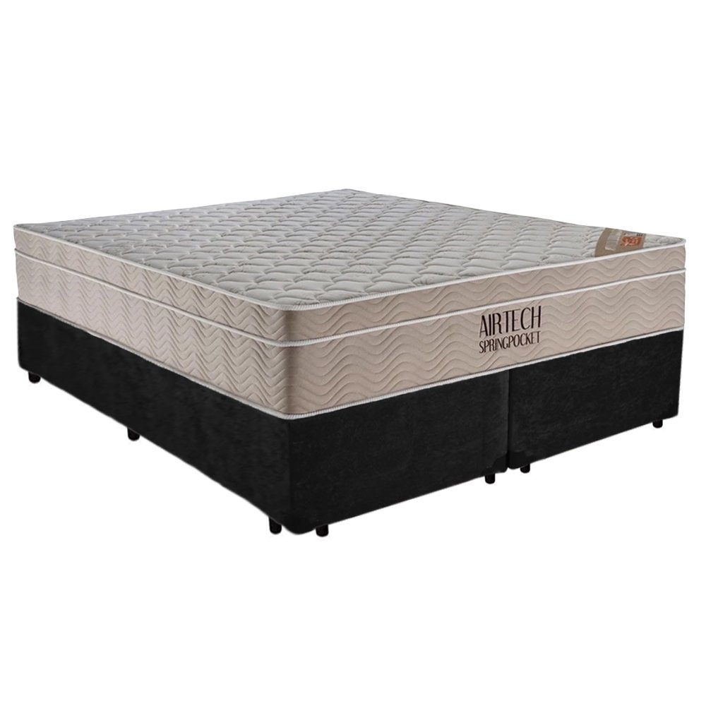 Cama Box Casal Suede Bipartido + Colchão Ortobom Airtech Molas Ensacadas 138x188x65 Cor:preto - 1