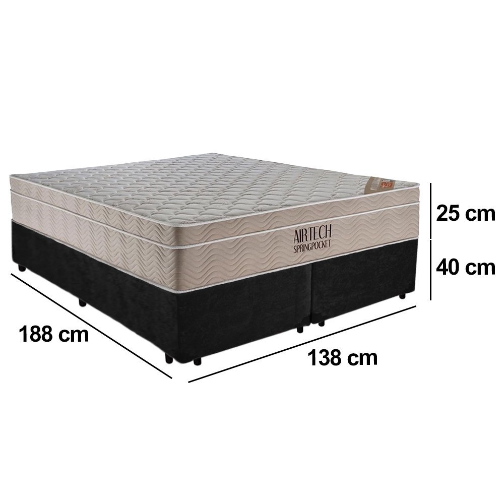 Cama Box Casal Suede Bipartido + Colchão Ortobom Airtech Molas Ensacadas 138x188x65 Cor:preto - 3